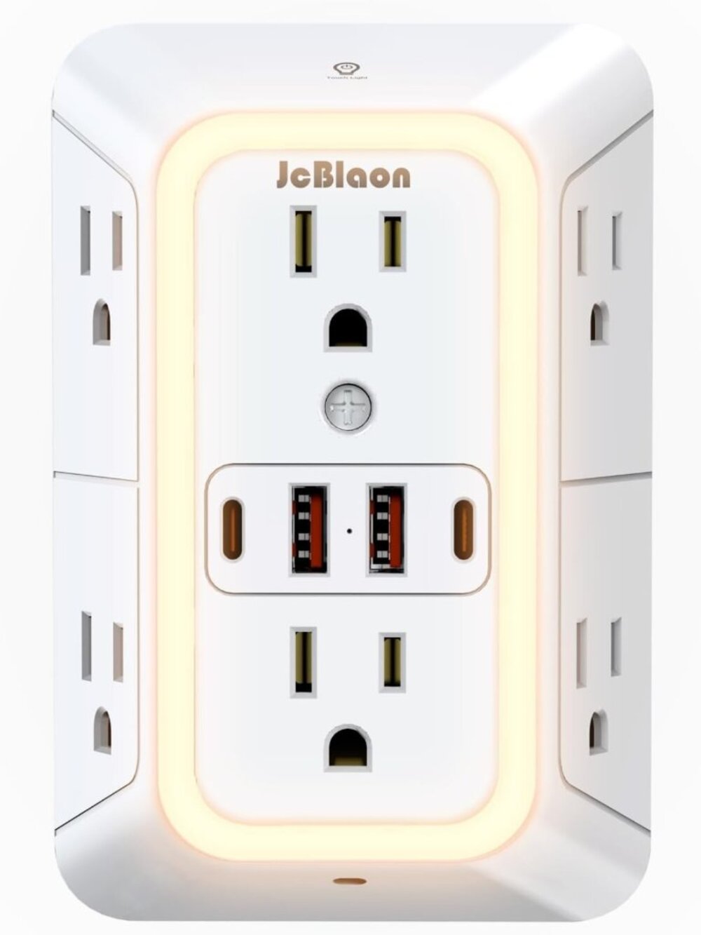 6-Outlet Power Plug Adapter with 4 USB Ports & Night Light - Travel & Home Use